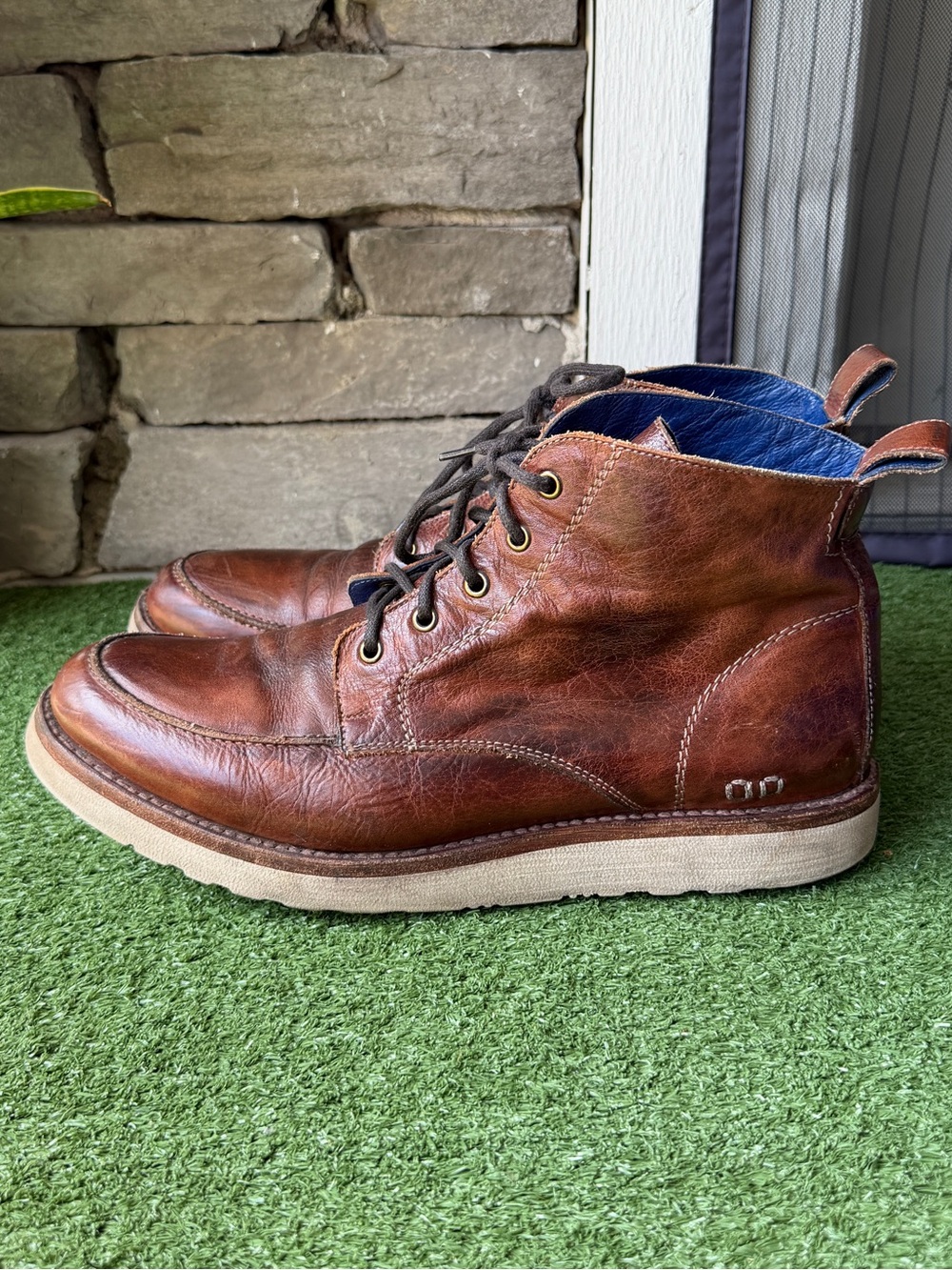 Bed|Stu Lincoln Apron Toe Lace up Men’s Brown Leather Boots